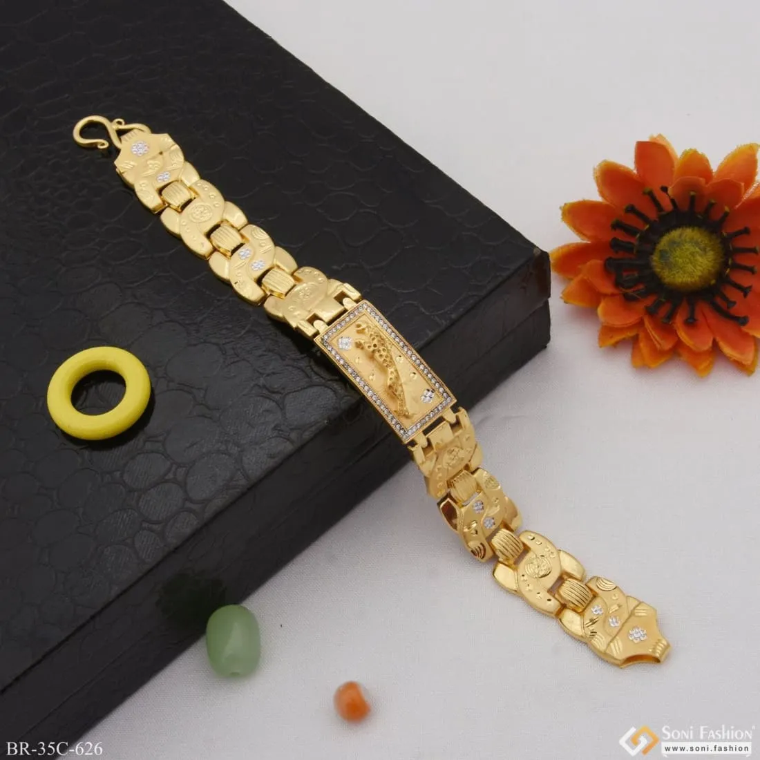1 Gram Gold Plated Jaguar with Diamond Hand-Crafted Bracelet for Men - Style C626