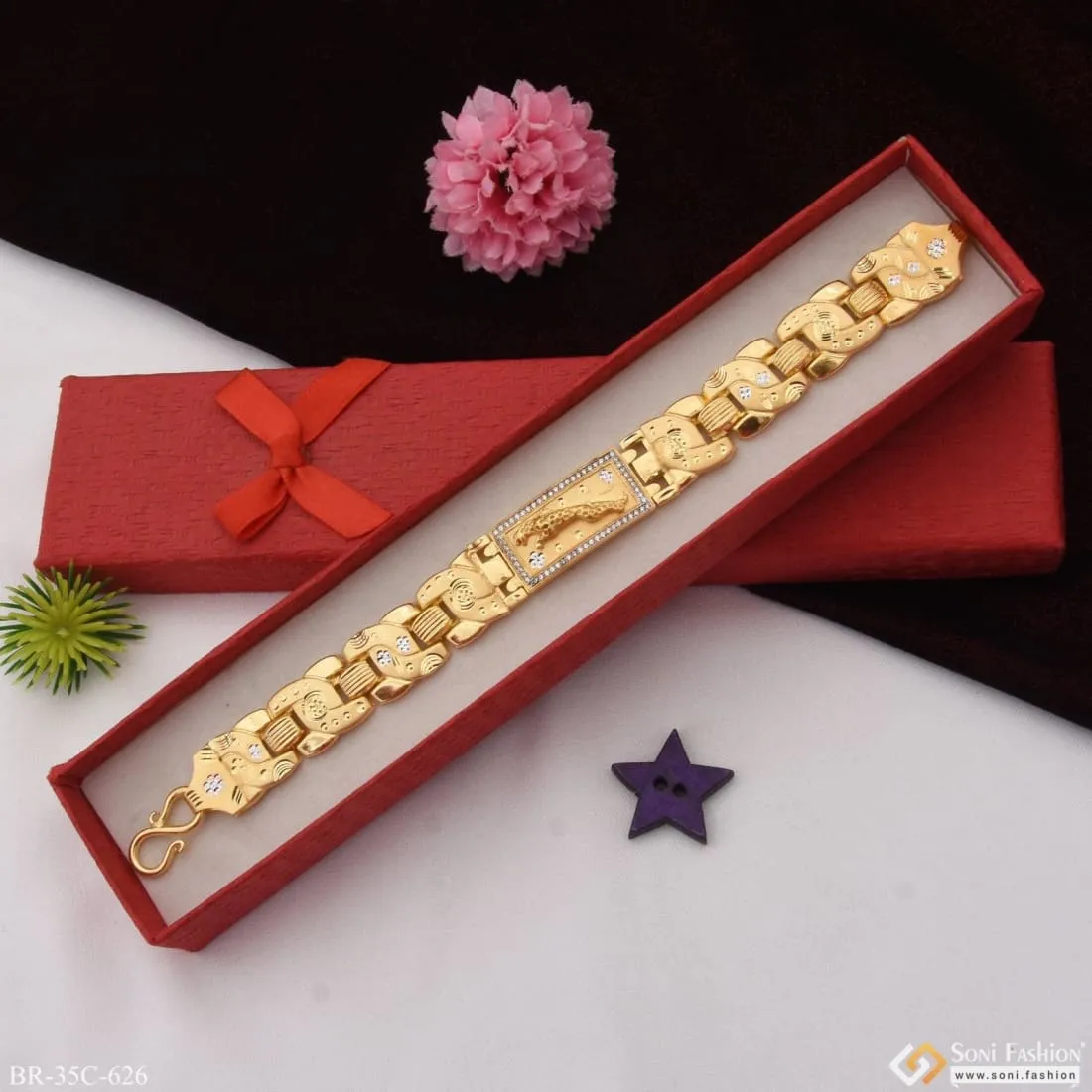 1 Gram Gold Plated Jaguar with Diamond Hand-Crafted Bracelet for Men - Style C626
