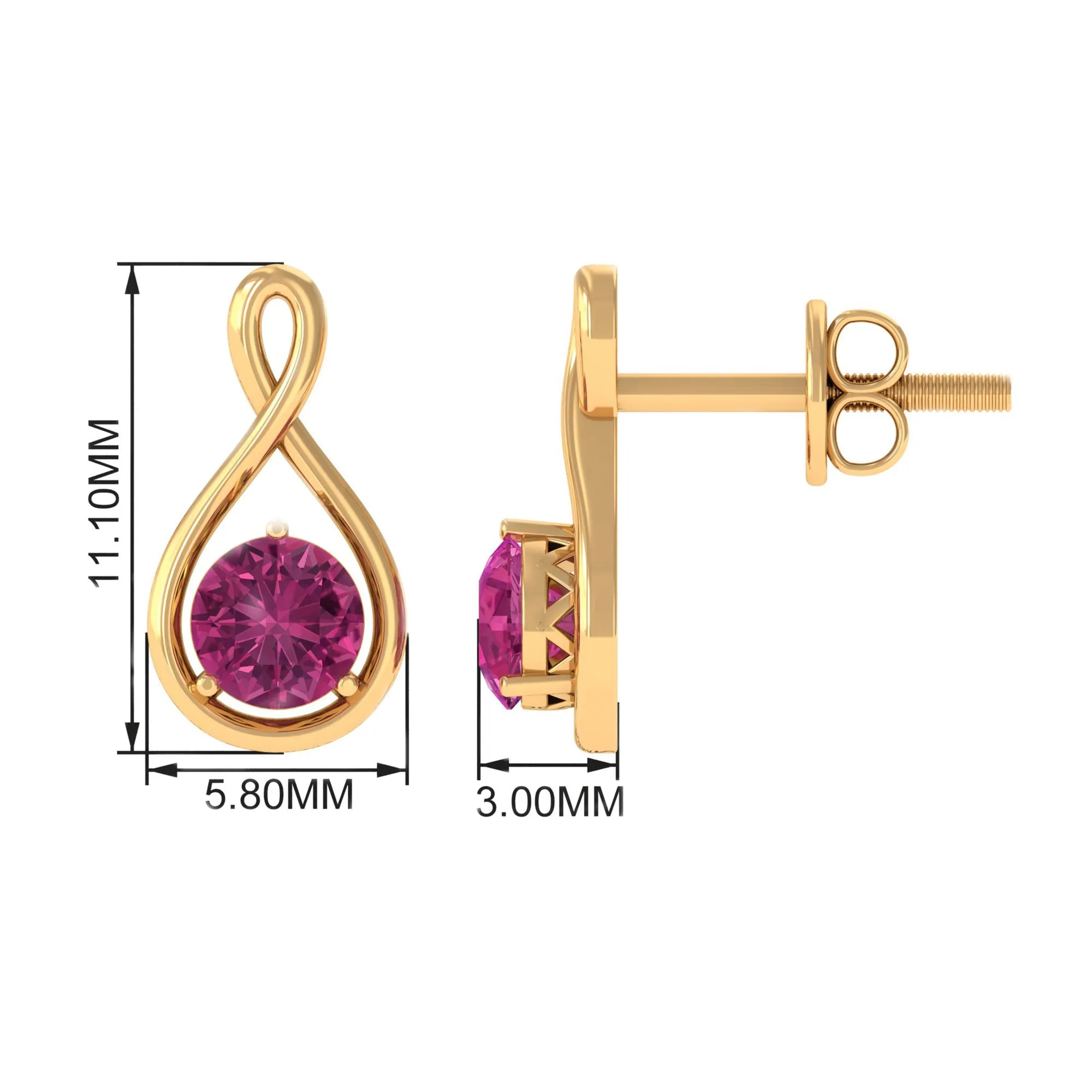 1/2 CT Pink Tourmaline Solitaire Gold Infinity Stud Earring