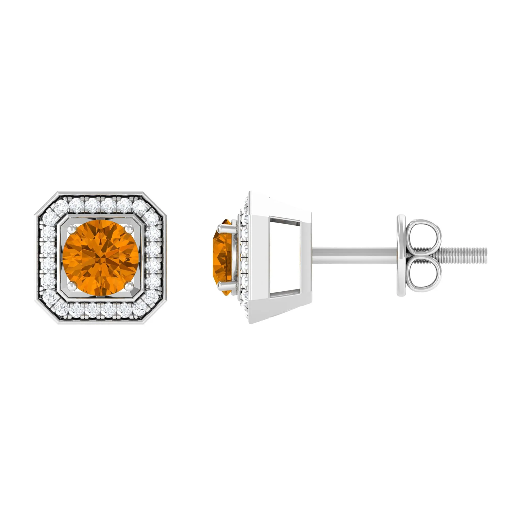 1.25 CT Vintage Inspired Citrine and Diamond Stud Earrings