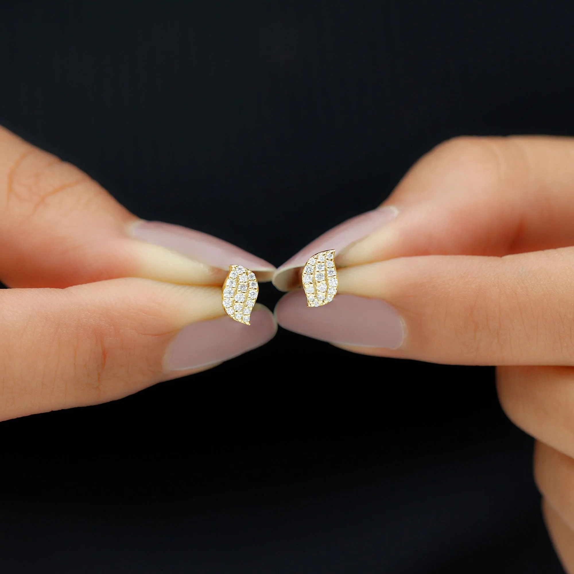 1/4 CT Real Diamond Leaf Stud Earrings