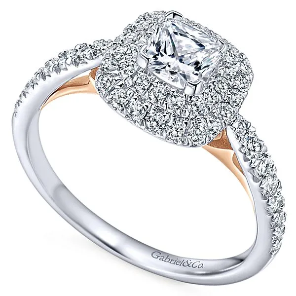14k White/Rose Gold Cushion Cut Double Halo
