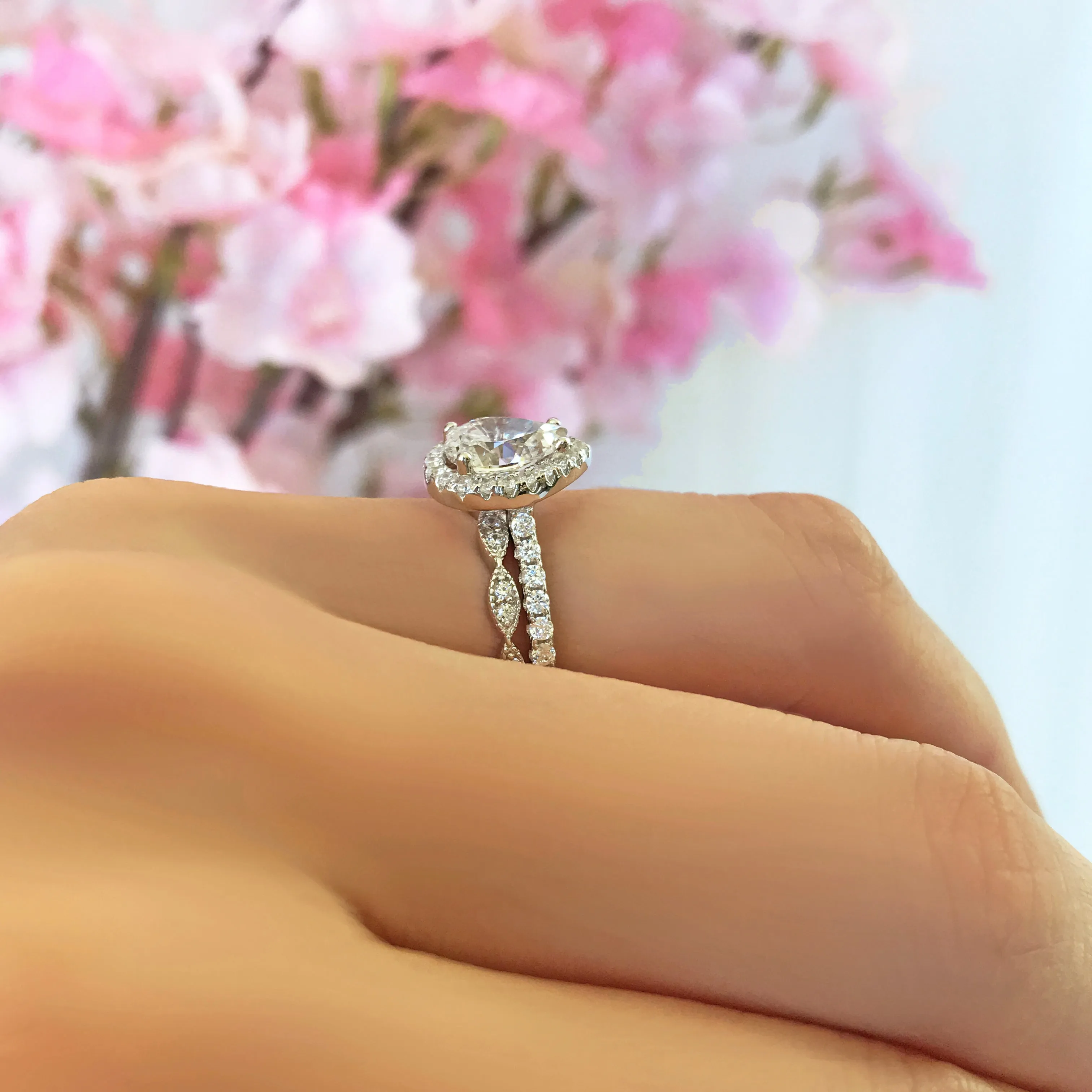 1.5 ctw Pear Halo Art Deco Set