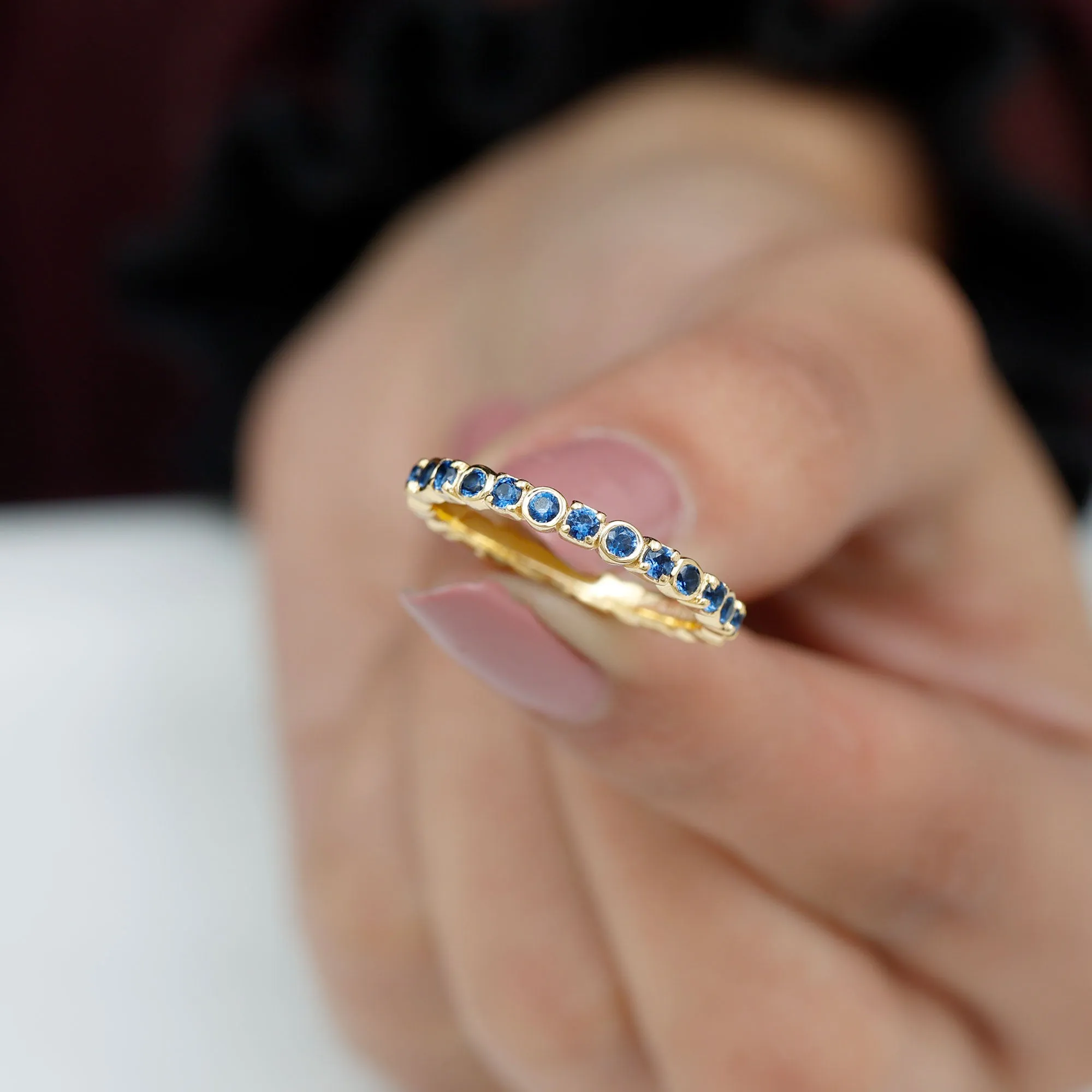 1.50 CT Created Blue Sapphire Eternity Band Ring