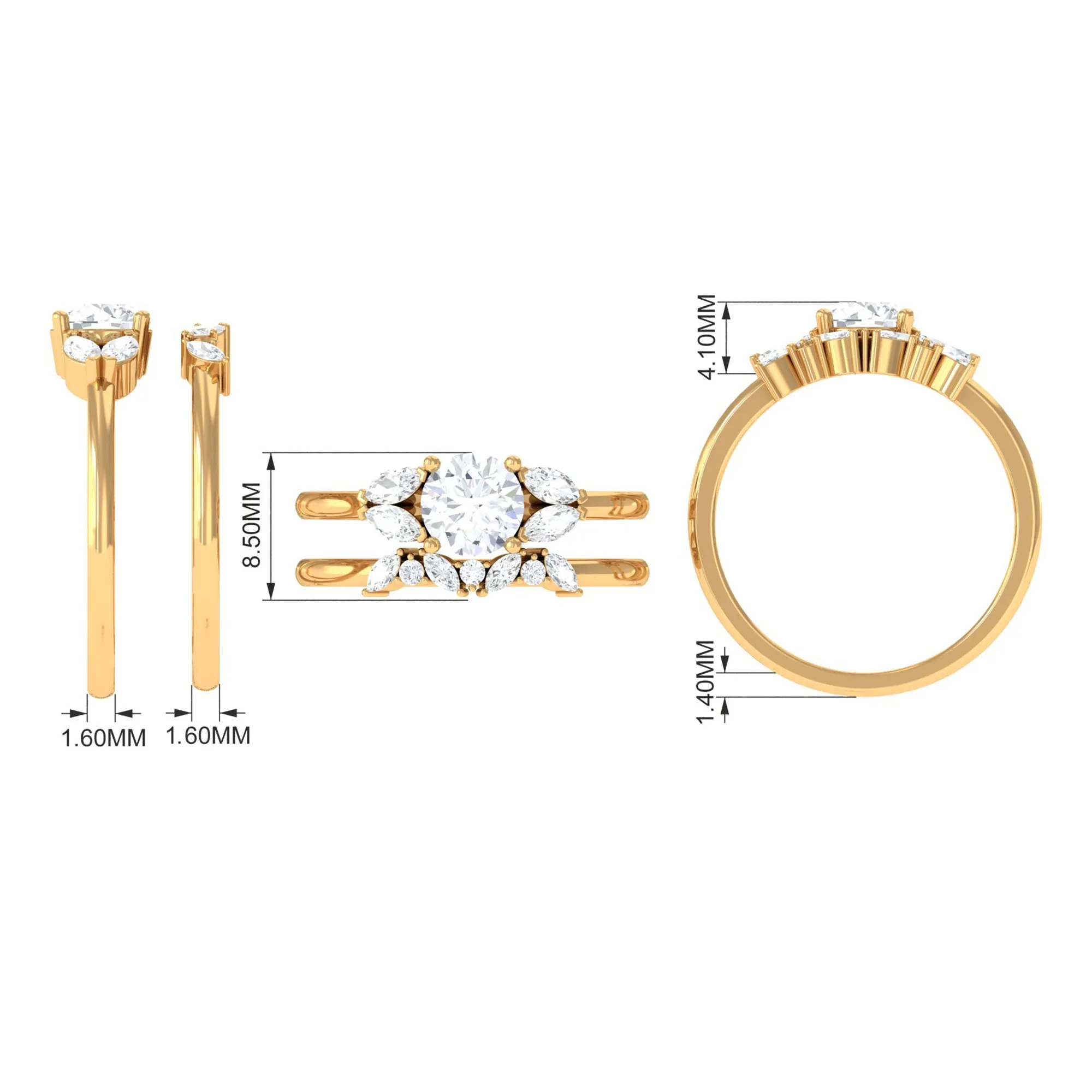 1.50 CT Minimal Moissanite Wedding Ring Set in Gold