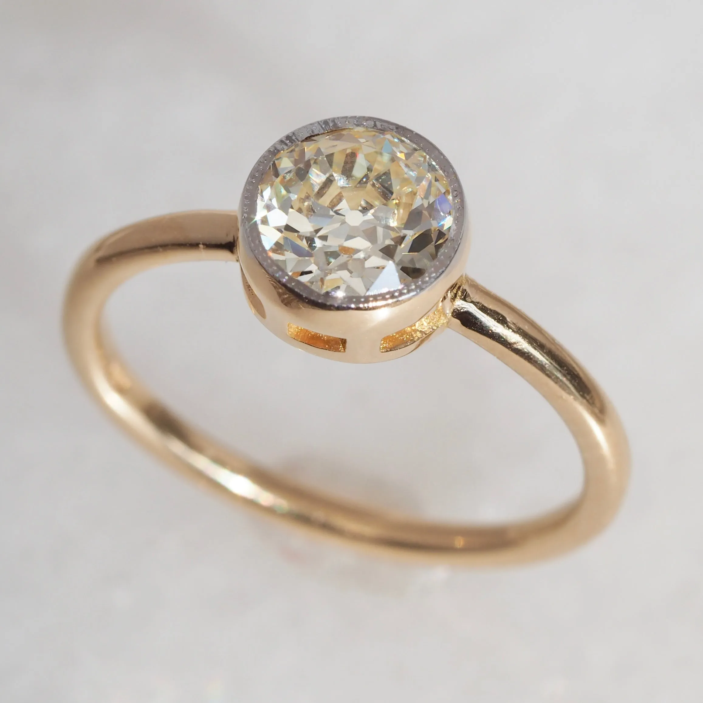 18k Gold Old European Cut Diamond Engagement Ring