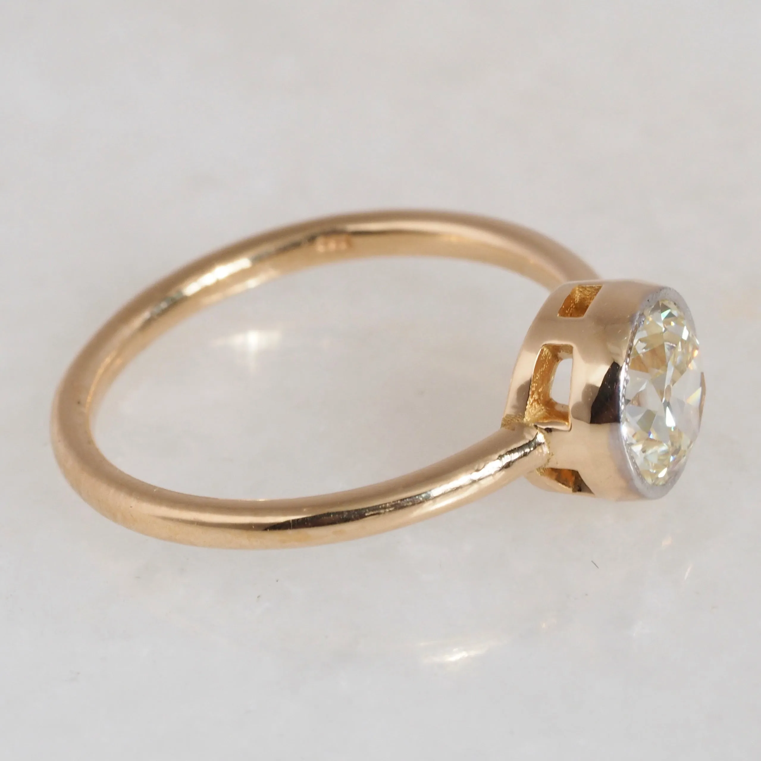 18k Gold Old European Cut Diamond Engagement Ring
