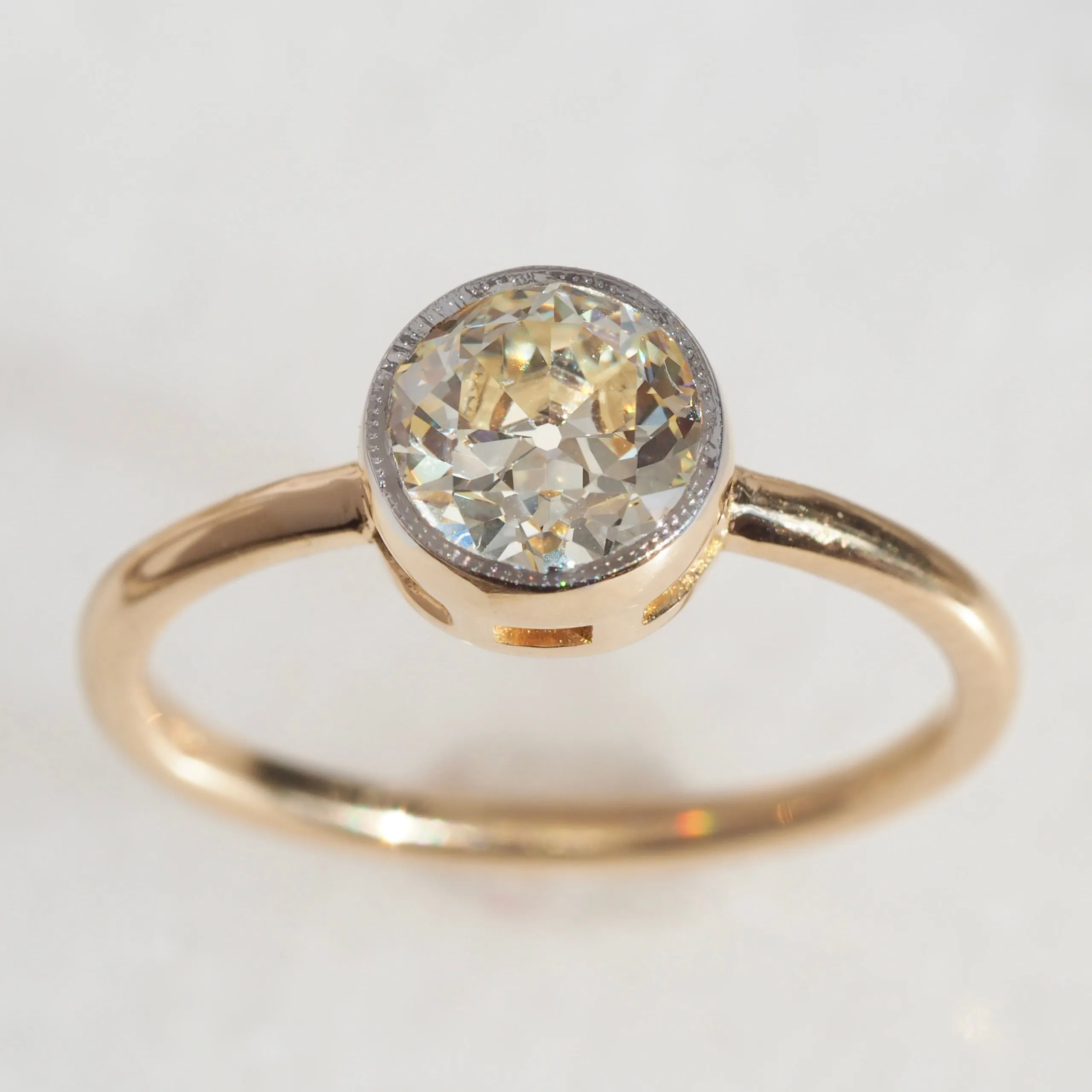 18k Gold Old European Cut Diamond Engagement Ring