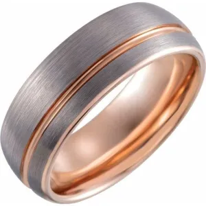 18K Rose Gold PVD Tungsten 8 mm Grooved Band with Satin Finish Regard Jewelry Austin, Texas