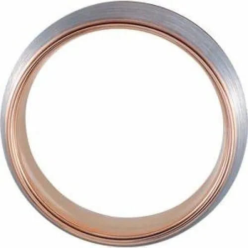 18K Rose Gold PVD Tungsten 8 mm Grooved Band with Satin Finish Regard Jewelry Austin, Texas