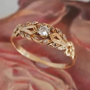1940s Victorian Revival 18k Gold Old Mine Cut Diamond Ring