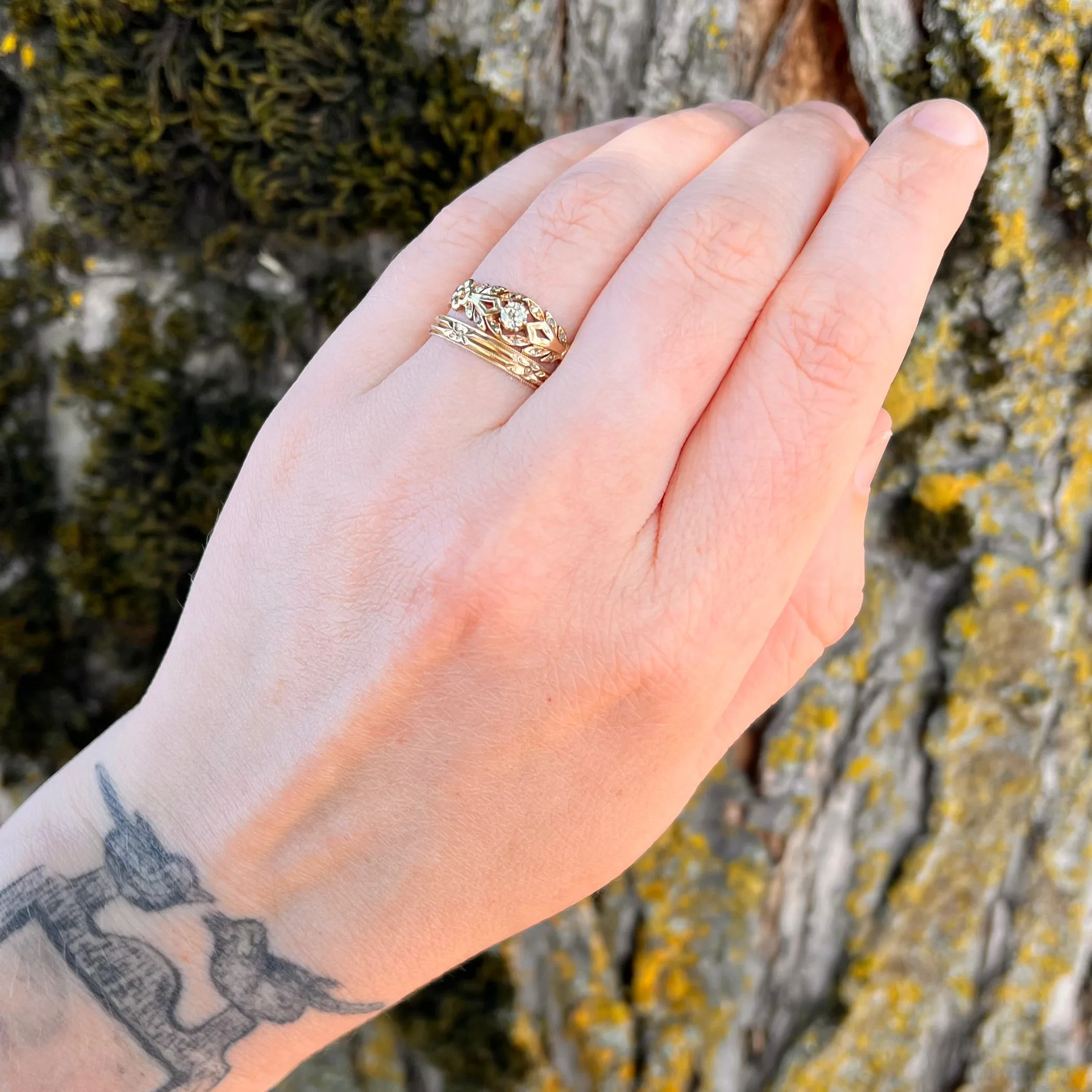 1940s Victorian Revival 18k Gold Old Mine Cut Diamond Ring
