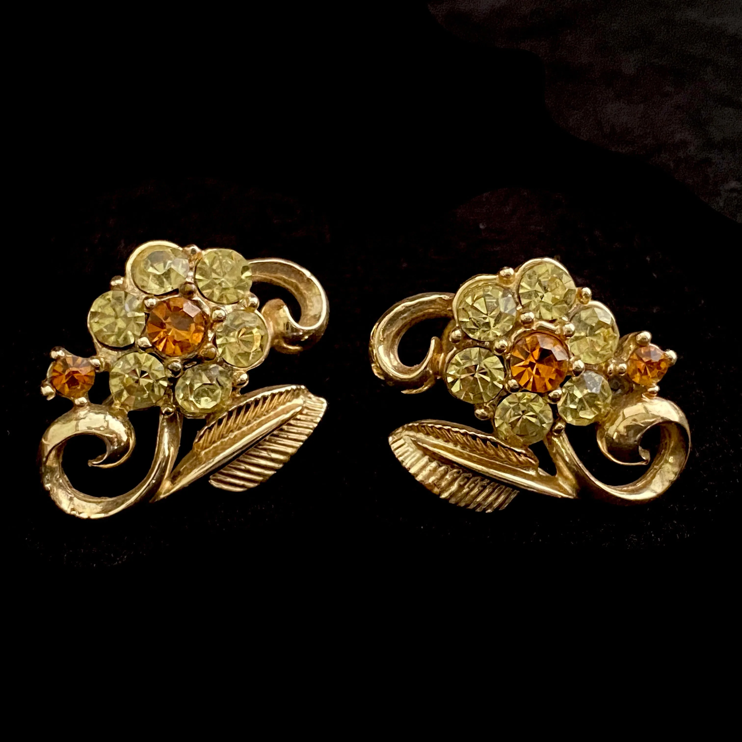 1950s Coro Rhinestone Flower Earrings