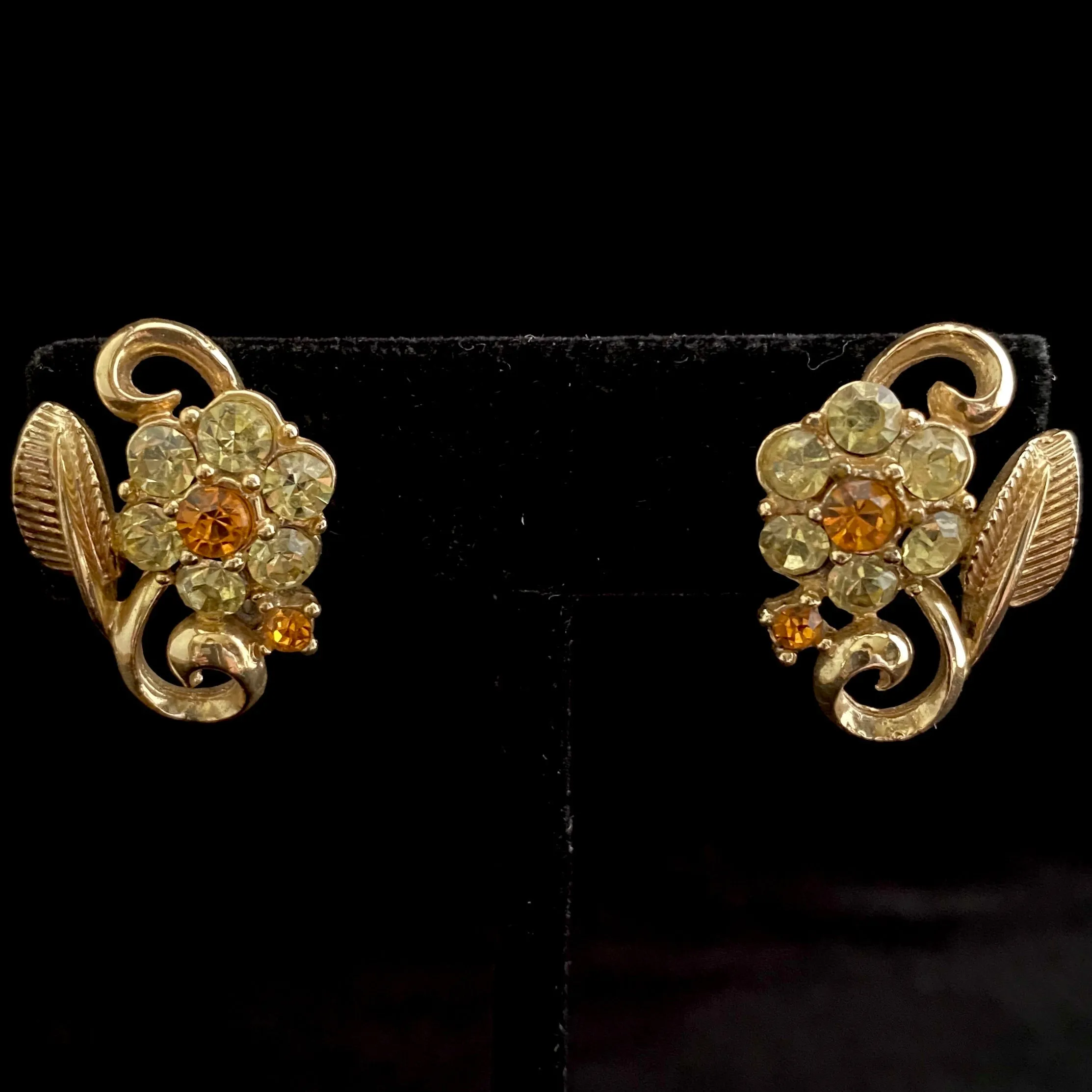 1950s Coro Rhinestone Flower Earrings