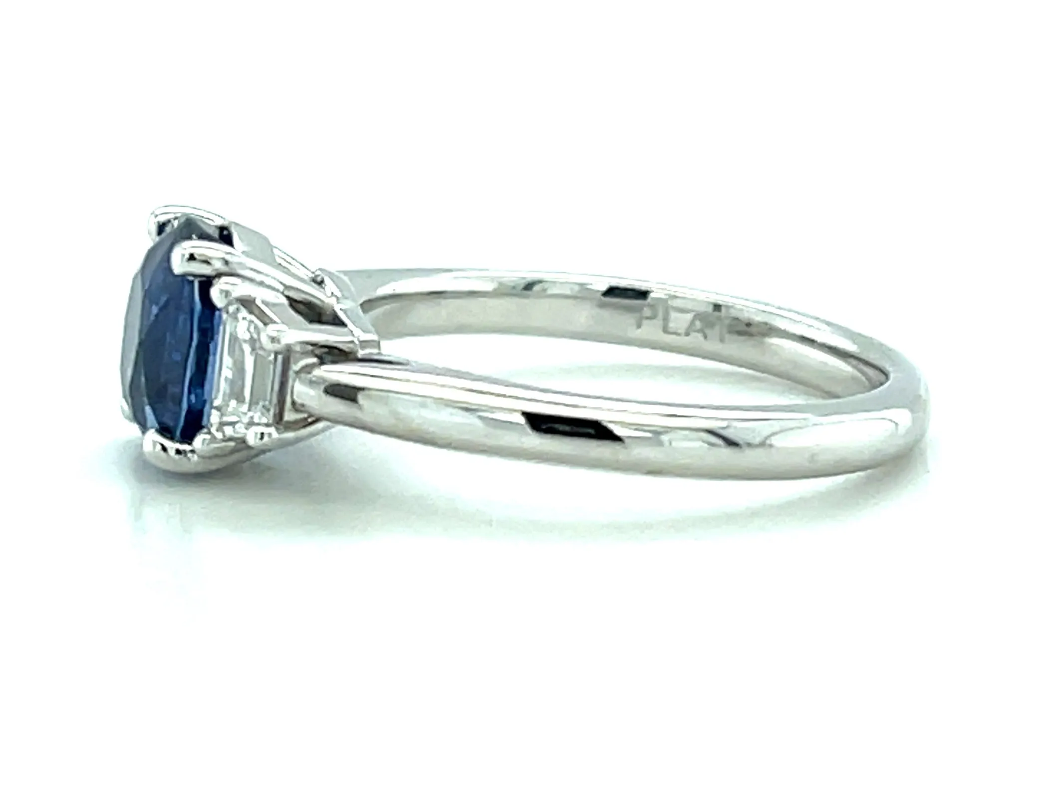 2.36 Carat Blue Sapphire (GIA) and Diamond Trapezoid 3-Stone Engagement Ring