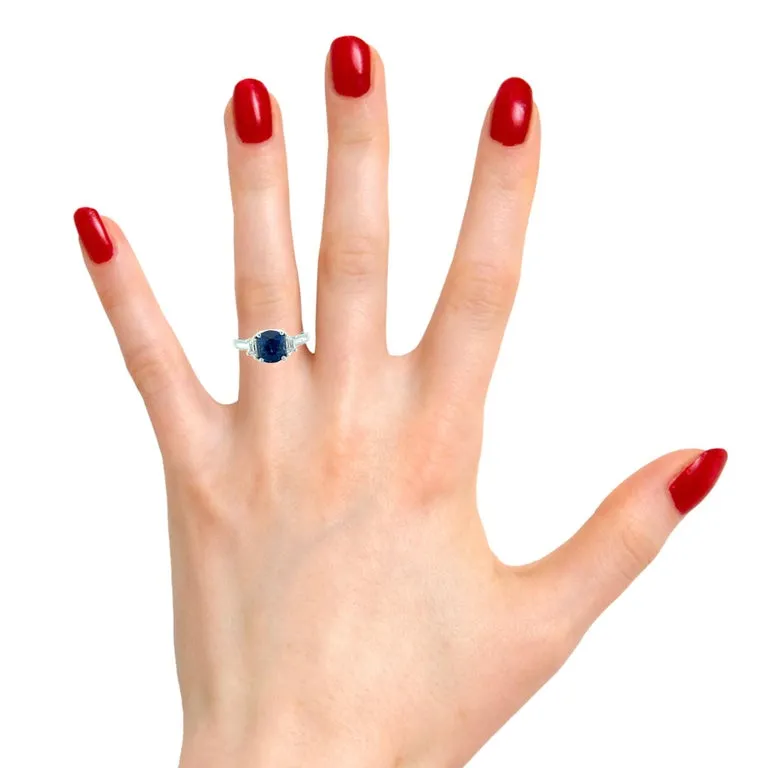 2.36 Carat Blue Sapphire (GIA) and Diamond Trapezoid 3-Stone Engagement Ring