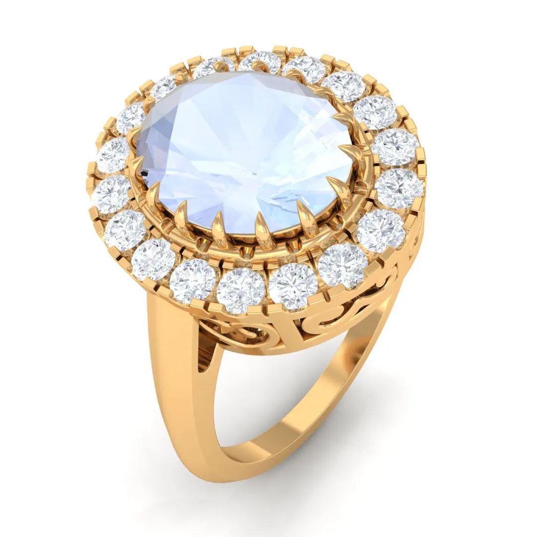 2.50 CT Vintage Claw Set Moonstone Engagement Ring with Moissanite Halo