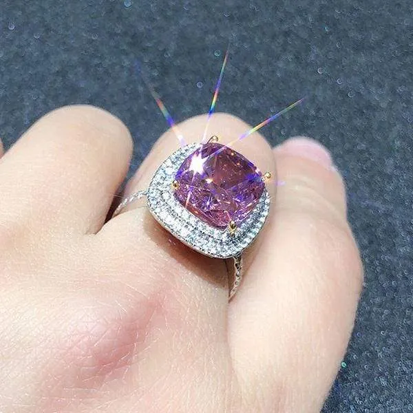 2.8 ct Pink Sapphire Diamond Ring - 925 Sterling Silver - Nature Gemstone