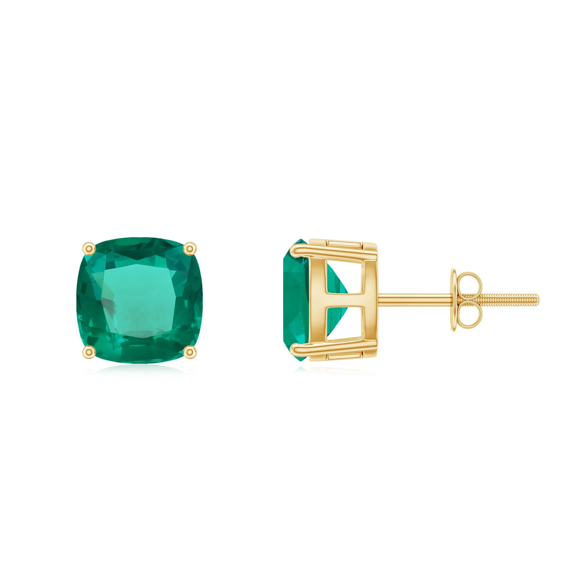 3 CT Cushion Cut Created Emerald Solitaire Stud Earring