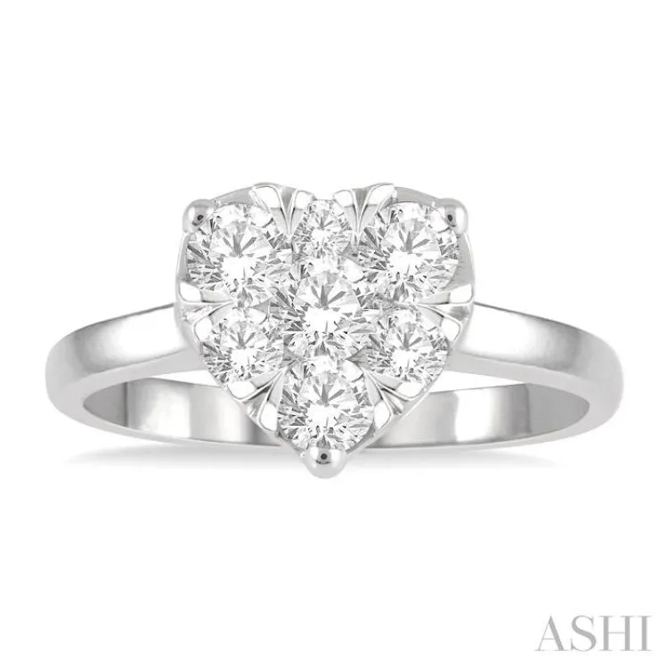 3/4 ctw Round Cut Diamond Heart Shape Lovebright Ring in 14K White Gold