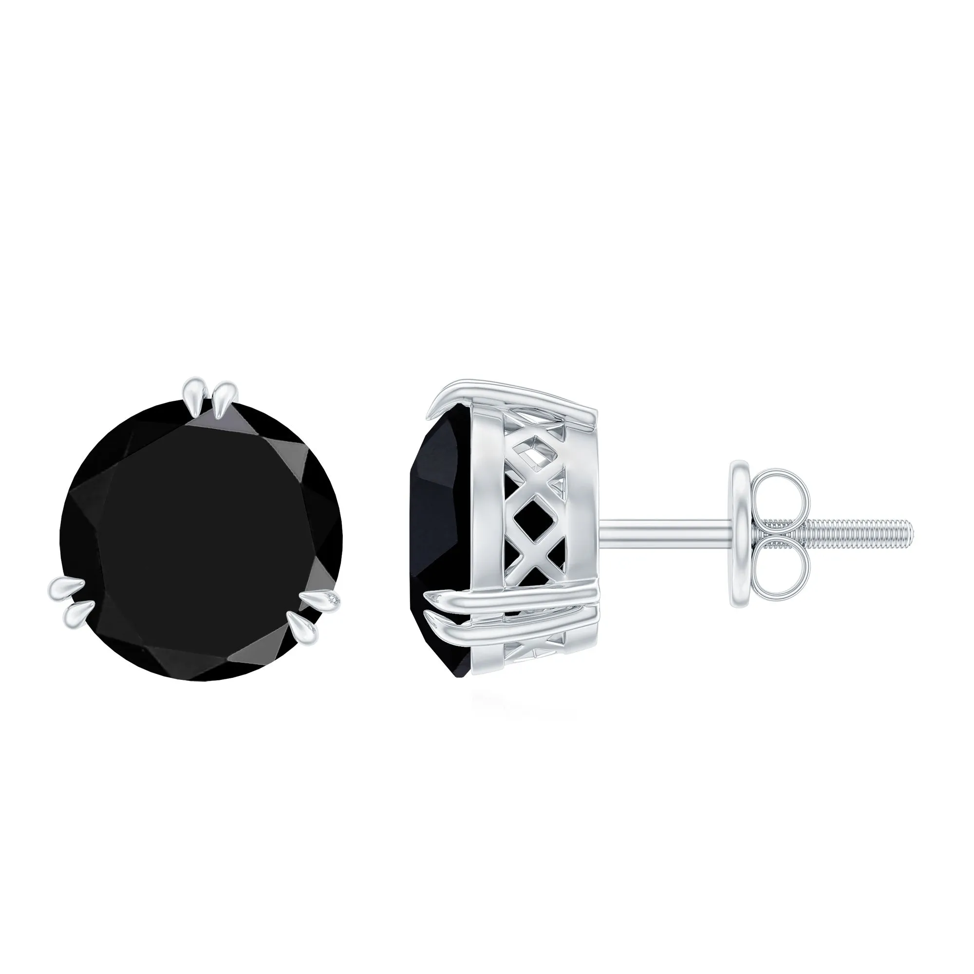 8 MM Black Onyx Solitaire Stud Earrings in Double Prong Setting