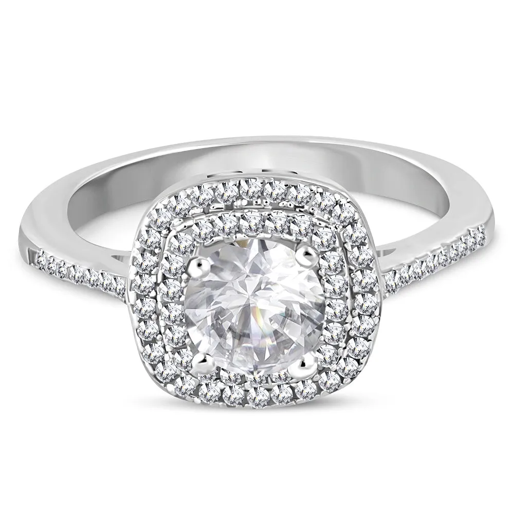 925 Sterling Silver Cushion White Clear CZ Engagement Ring Band