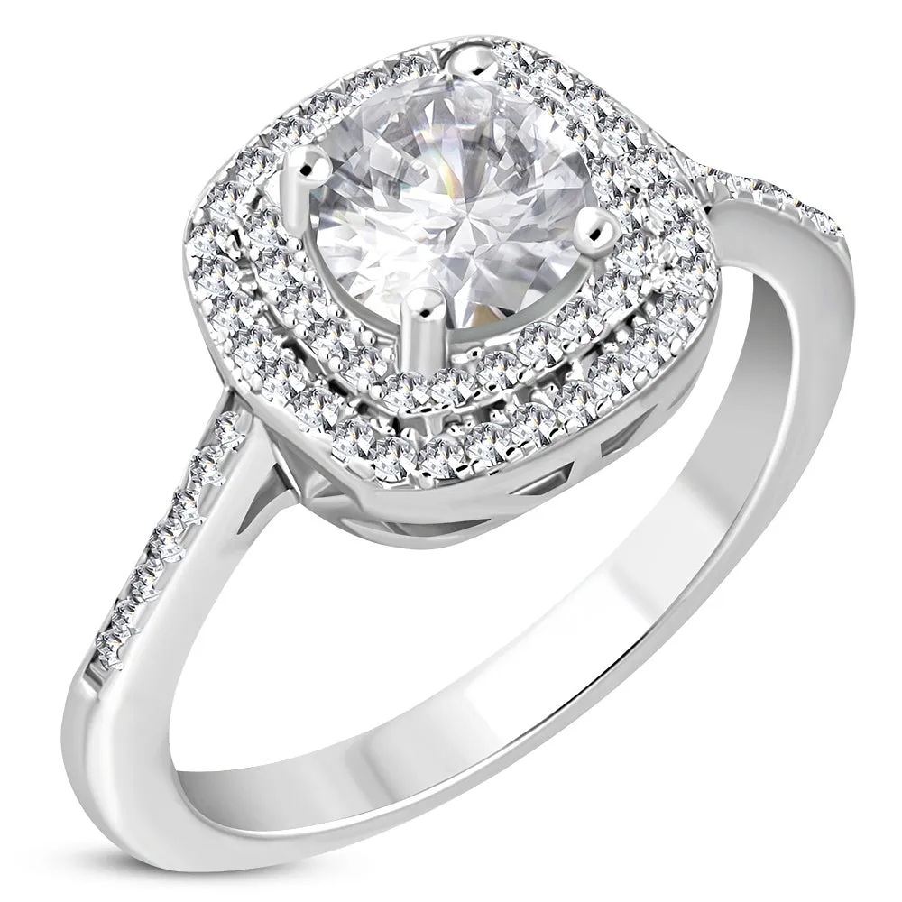 925 Sterling Silver Cushion White Clear CZ Engagement Ring Band