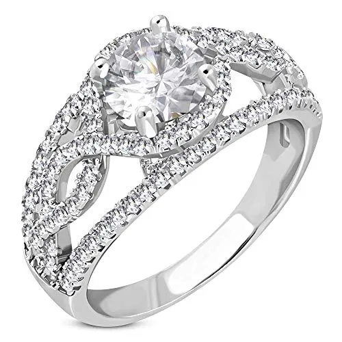 925 Sterling Silver White Clear CZ Engagement Ring Band