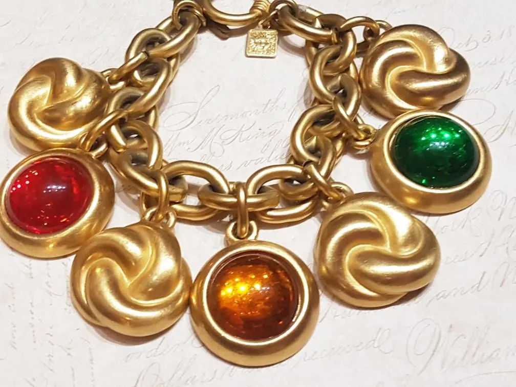 Anne Klein Charm Bracelet Gold Statement Multicoloured Stones