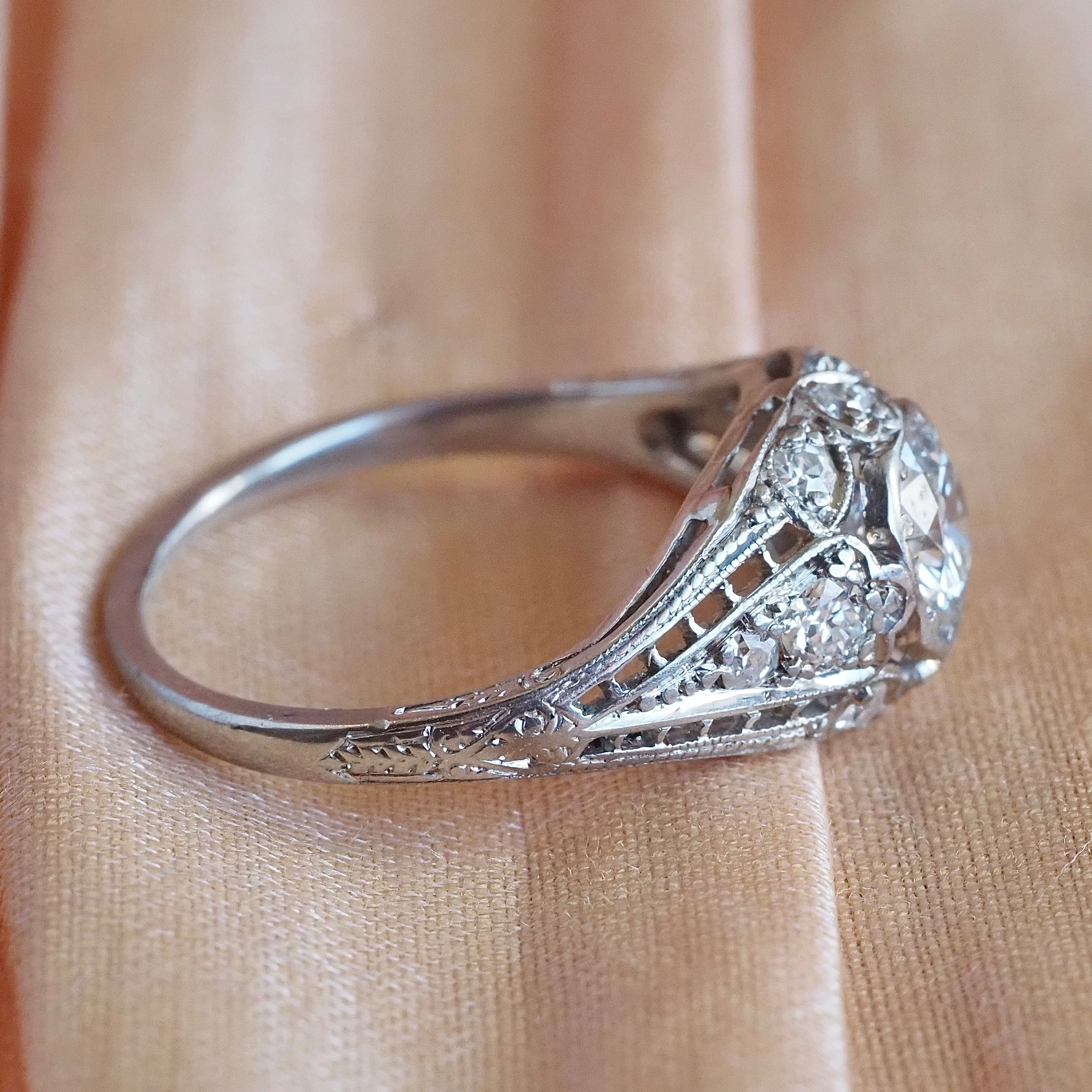 Antique Art Deco Platinum Old European Cut Diamond Engagement Ring