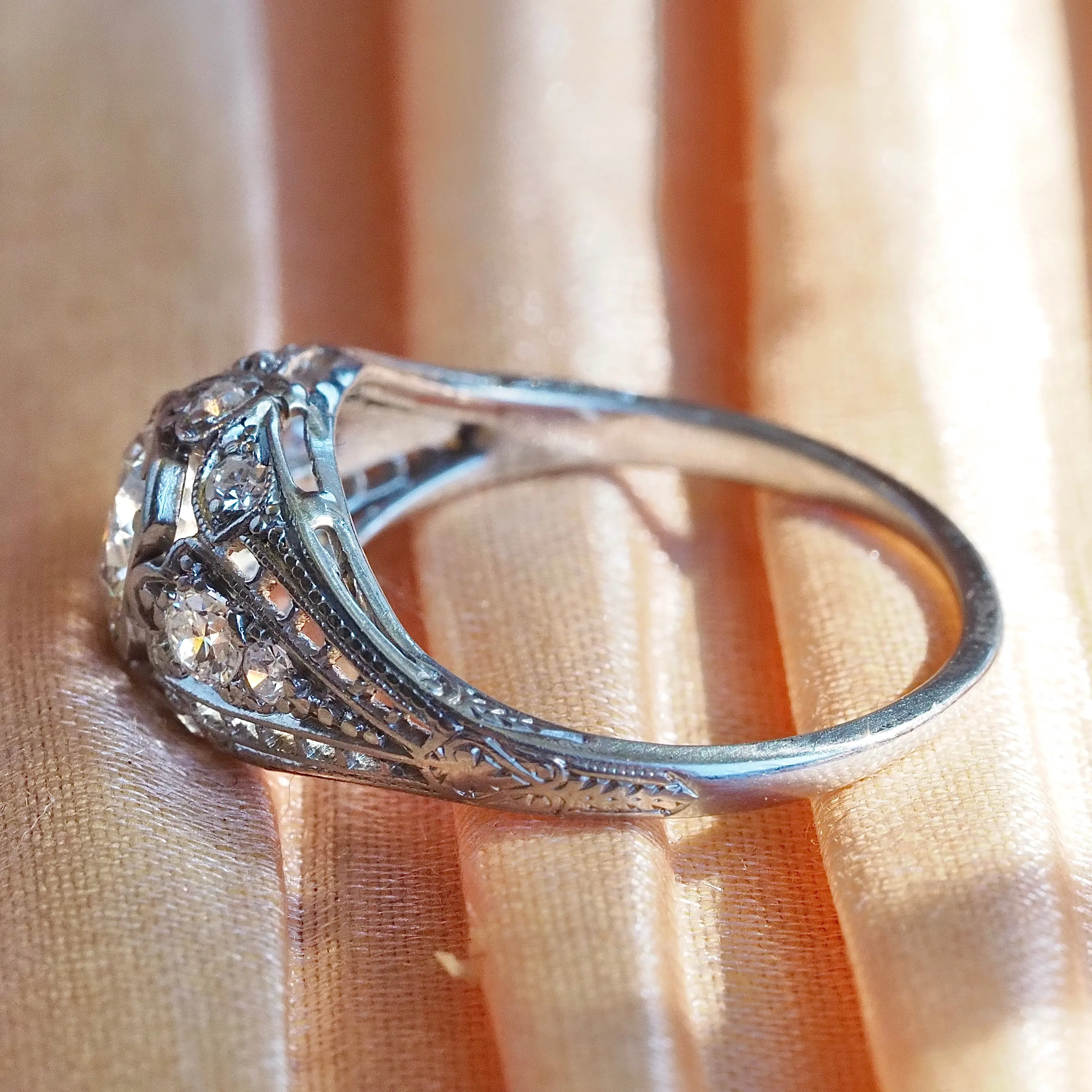 Antique Art Deco Platinum Old European Cut Diamond Engagement Ring