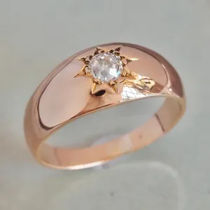 Antique Victorian 18k Gold Flush Set Old Mine Cut Diamond Ring