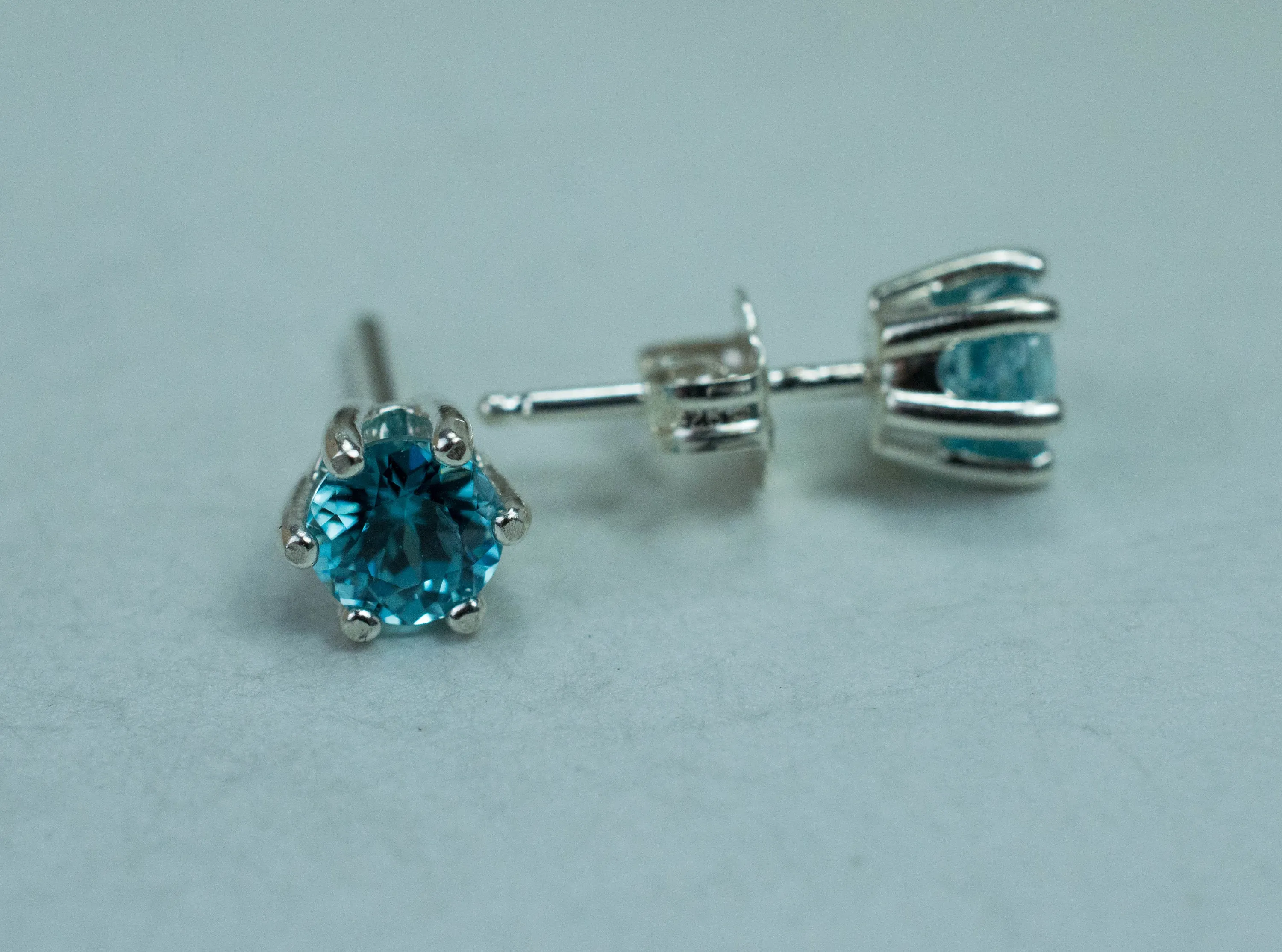 Blue Zircon Earrings; Genuine Cambodia Zircon; 1.590cts