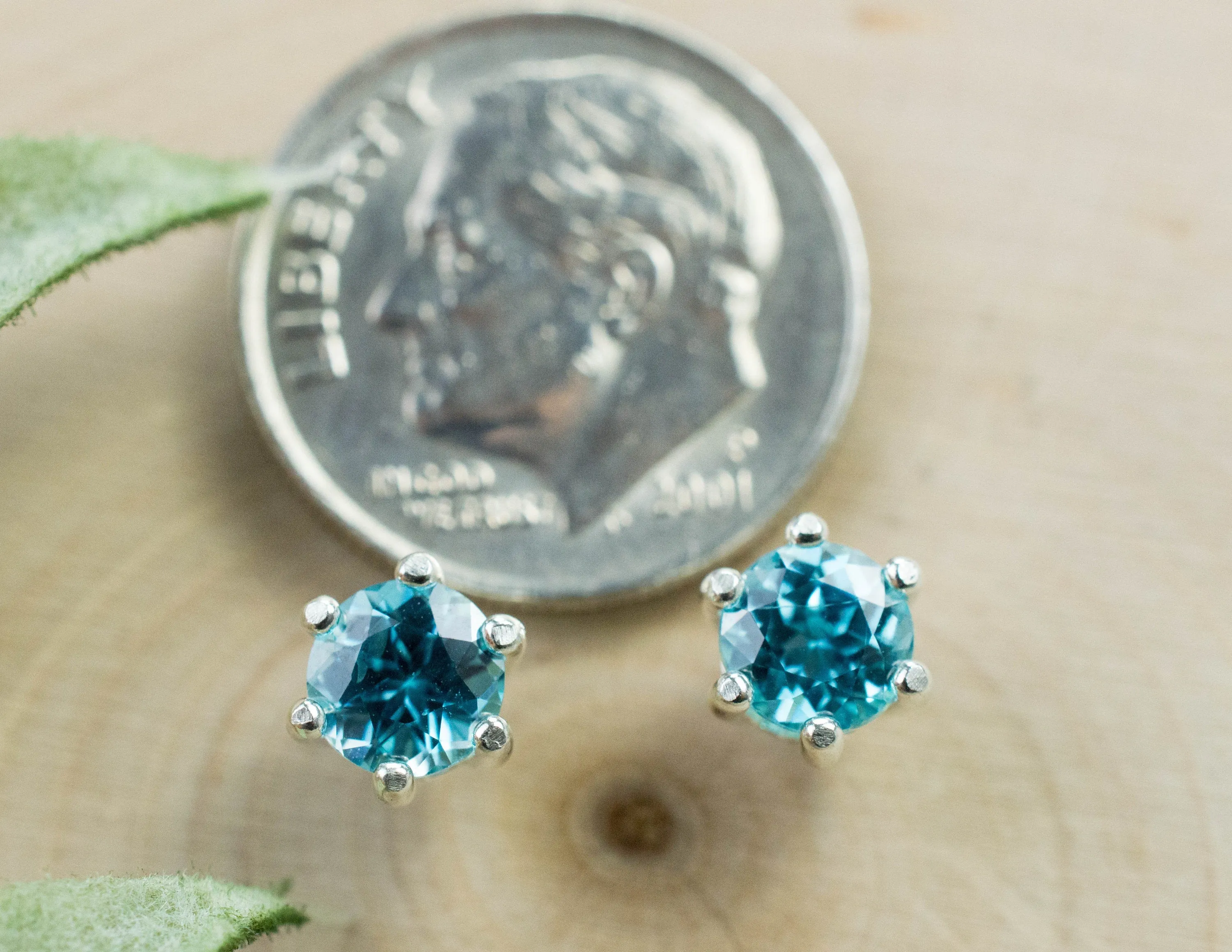 Blue Zircon Earrings; Genuine Cambodia Zircon; 1.590cts