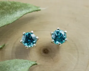 Blue Zircon Earrings; Genuine Cambodia Zircon; 1.590cts