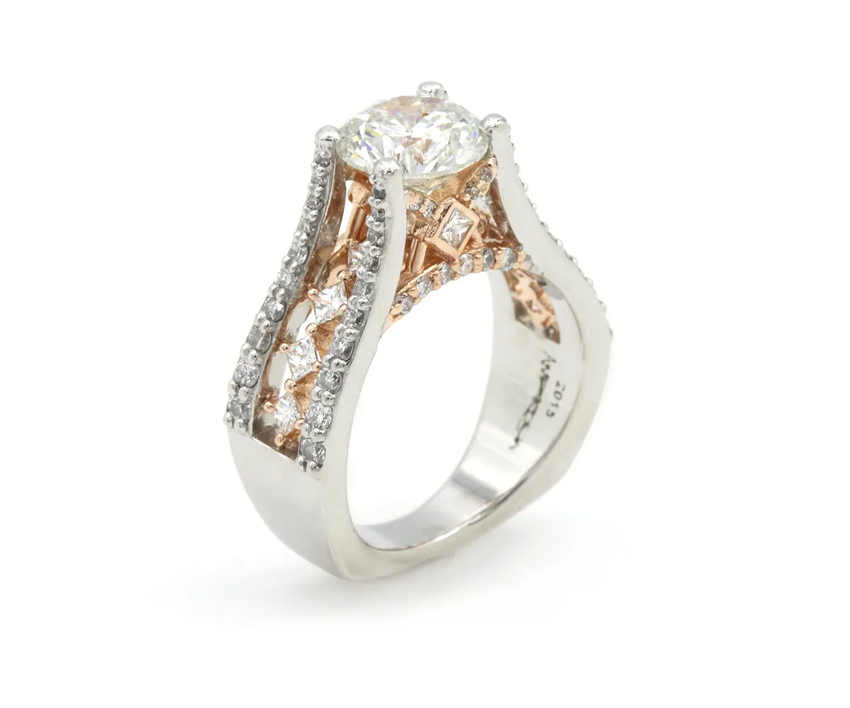 Cathedral Rose and White Gold Engagement Ring