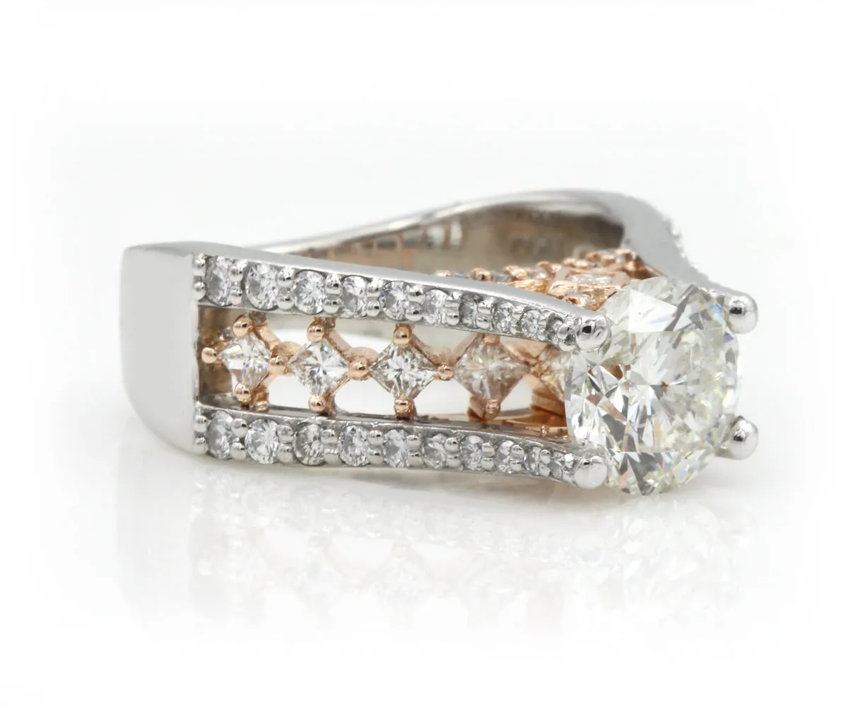 Cathedral Rose and White Gold Engagement Ring