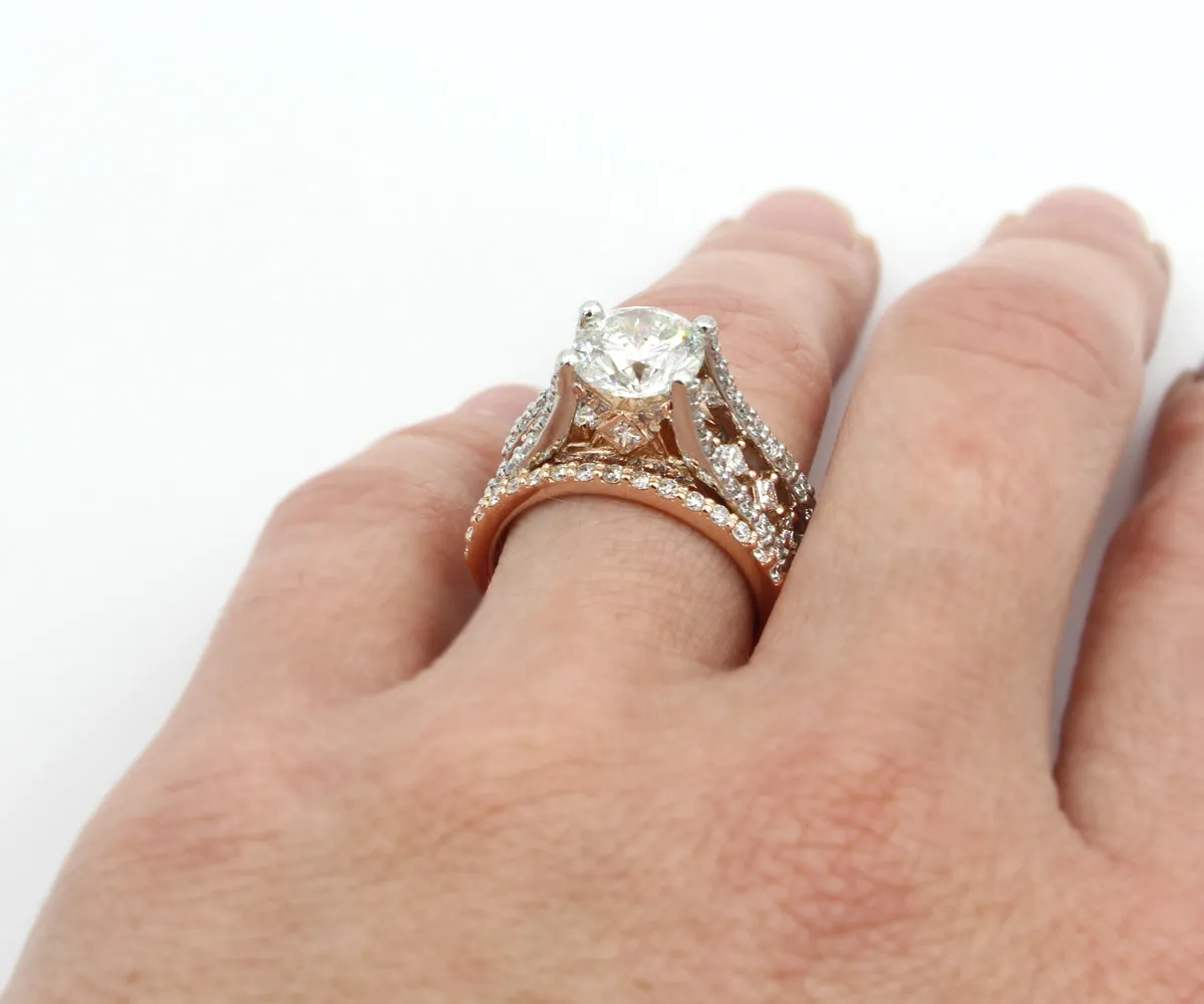 Cathedral Rose and White Gold Engagement Ring