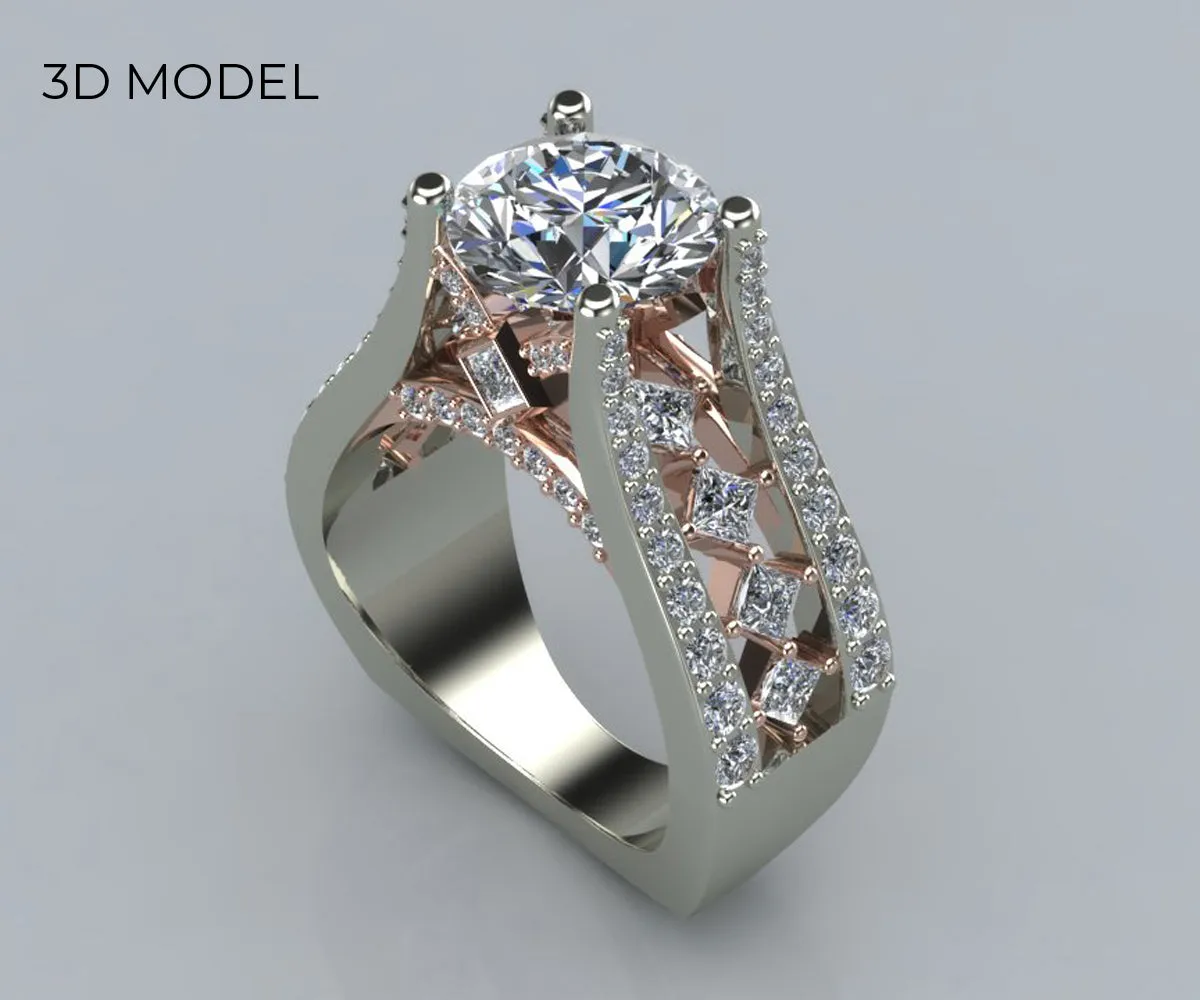 Cathedral Rose and White Gold Engagement Ring