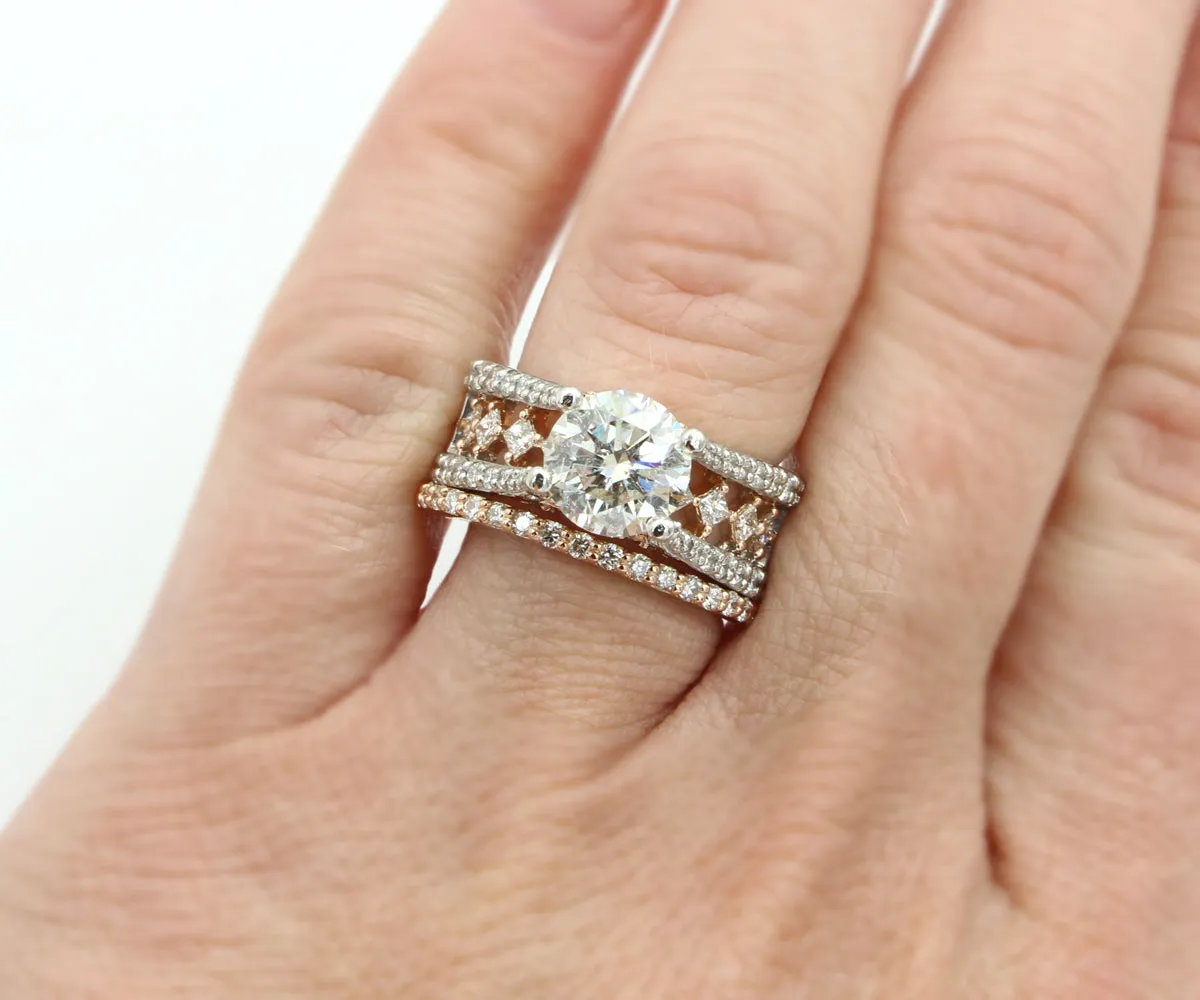 Cathedral Rose and White Gold Engagement Ring