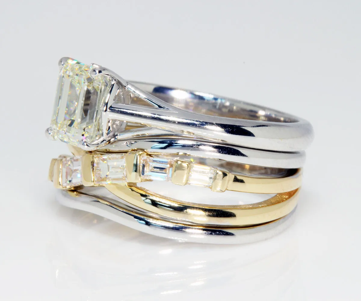 Contemporary Emerald Diamond Wedding Ring Set