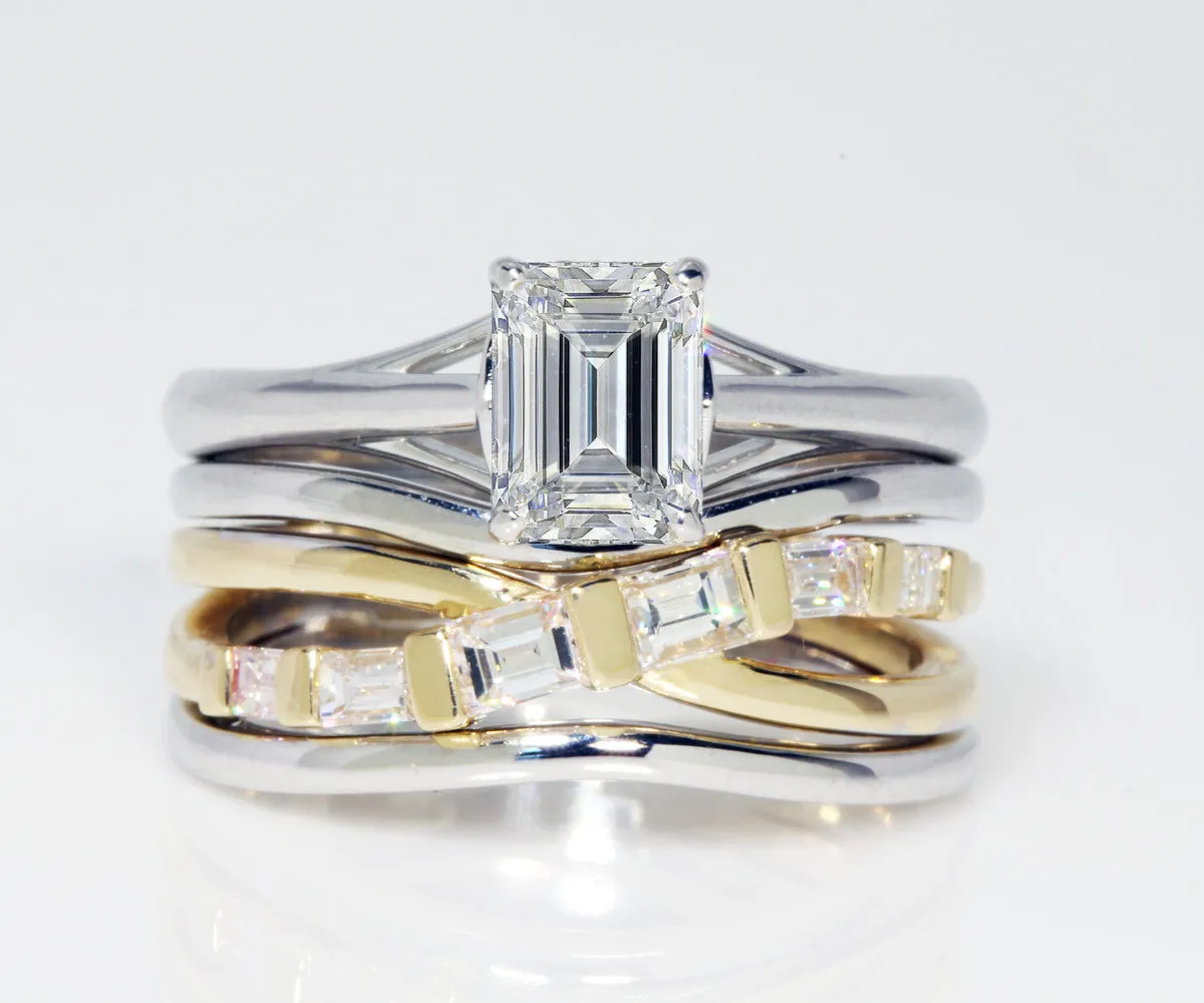 Contemporary Emerald Diamond Wedding Ring Set