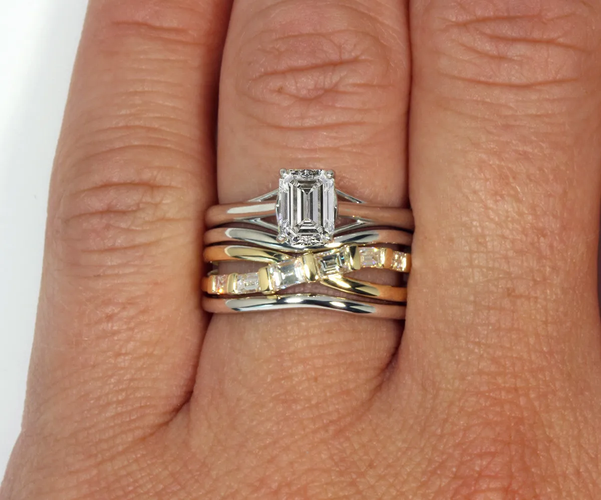Contemporary Emerald Diamond Wedding Ring Set