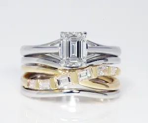 Contemporary Emerald Diamond Wedding Ring Set