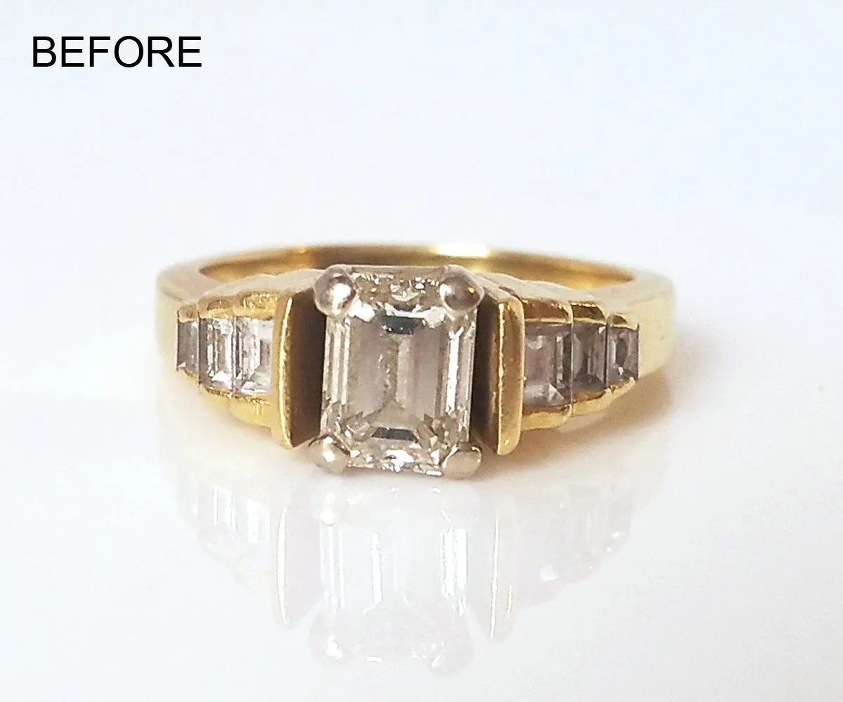 Contemporary Emerald Diamond Wedding Ring Set