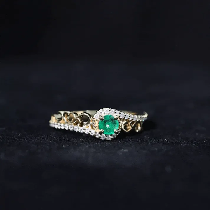 Designer Emerald and Diamond Bypass Engagement Ring
