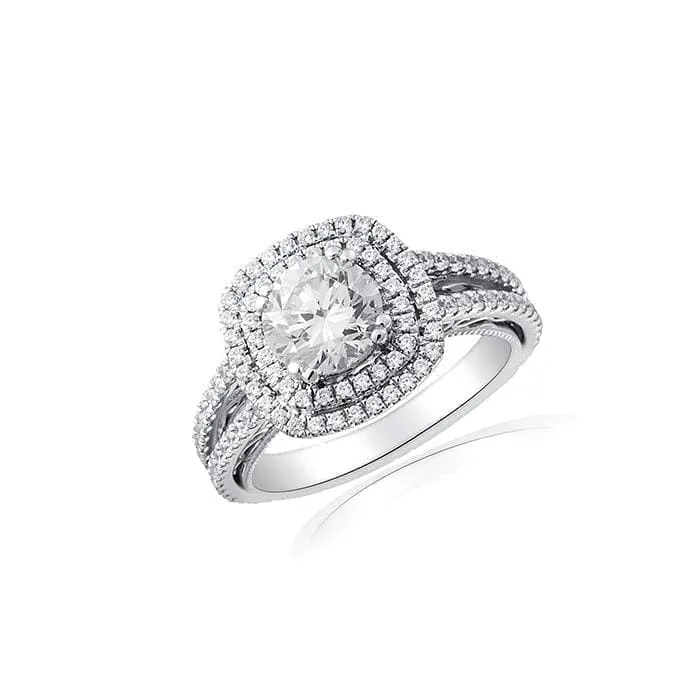 Double Halo Engagement Ring with Split Shank by Ron Rosen at Regard Jewelry in Austin, Texas