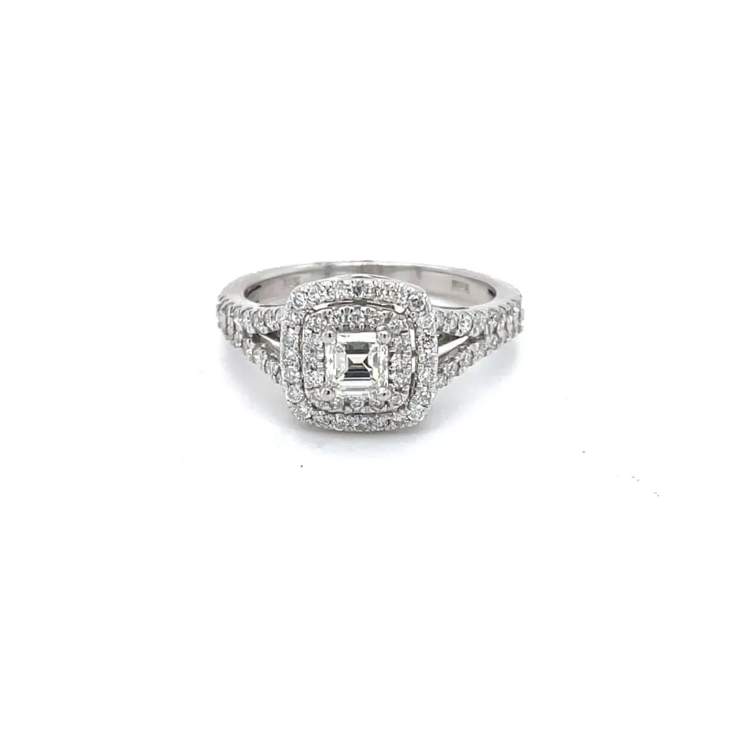 Double Square Halo Ring with Step Cut Square Center Diamond at Regard Jewelry in Austin, Texas