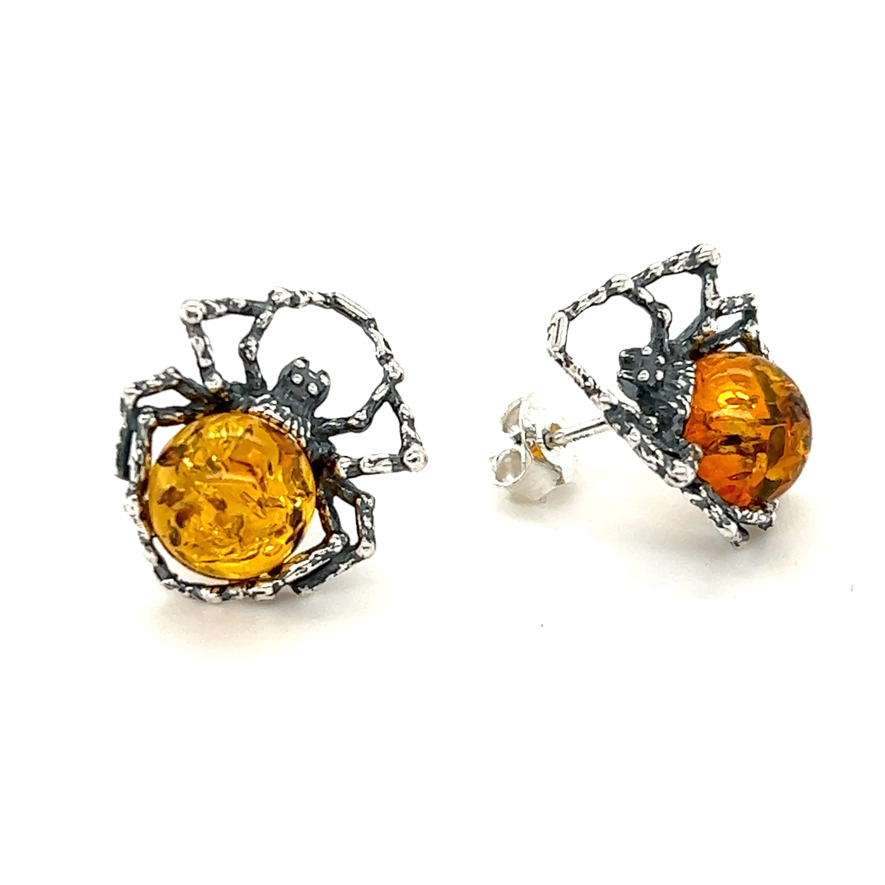Eerie Amber Spider Stud Earrings