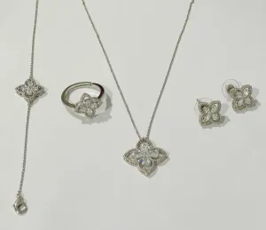 Flower Pendant Necklace Earring Set For Women - X4377924